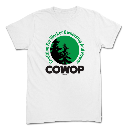 COWOP Logo T Shirt Shop Worx Printing Worker Owned Union Co op