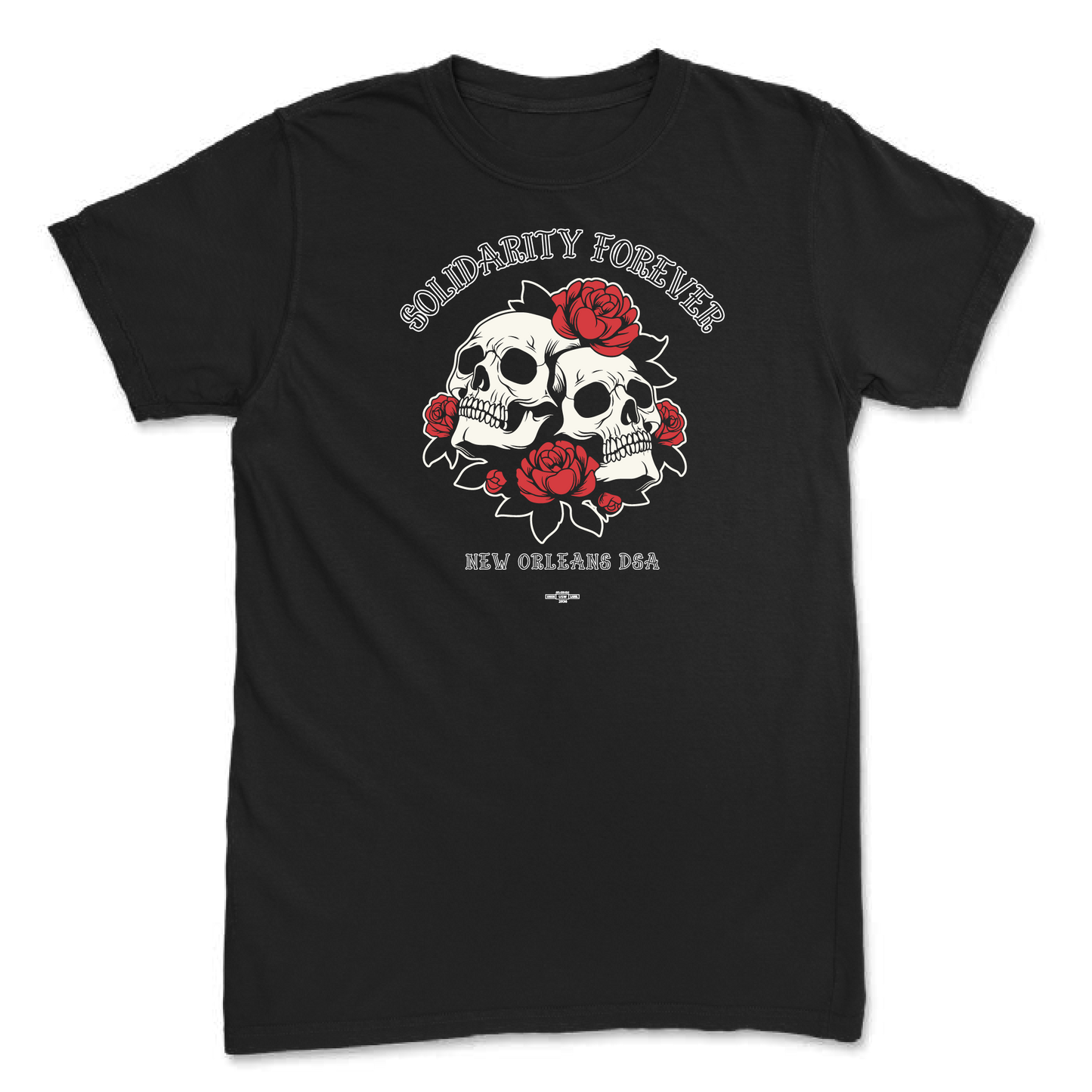 Skulls and Roses Solidarity Forever on black