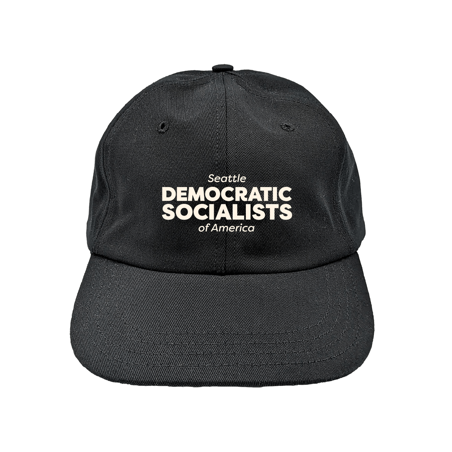 Seattle DSA Cream text logo on hat