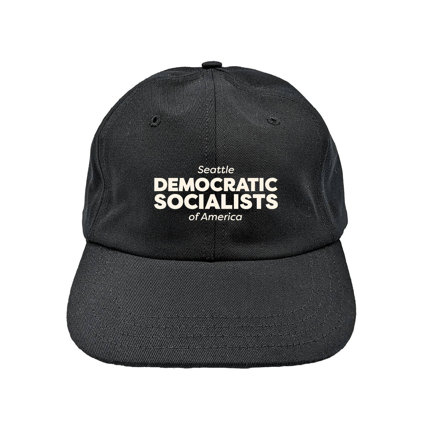 Seattle DSA Cream text logo on hat
