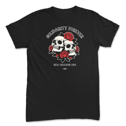 Skulls and Roses Solidarity Forever on black