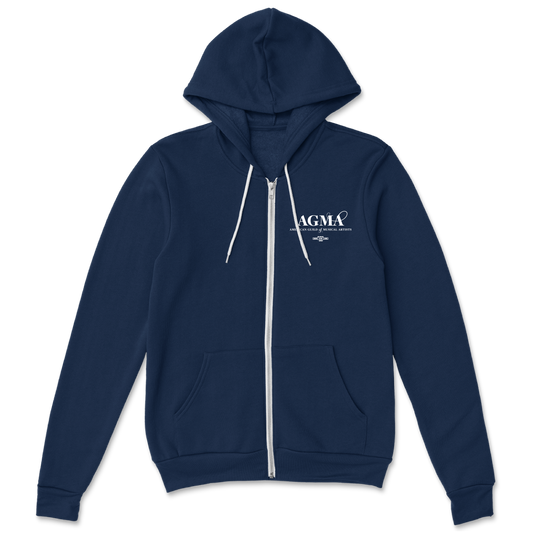 AGMA White Logo on Navy Zip Up Hoodie