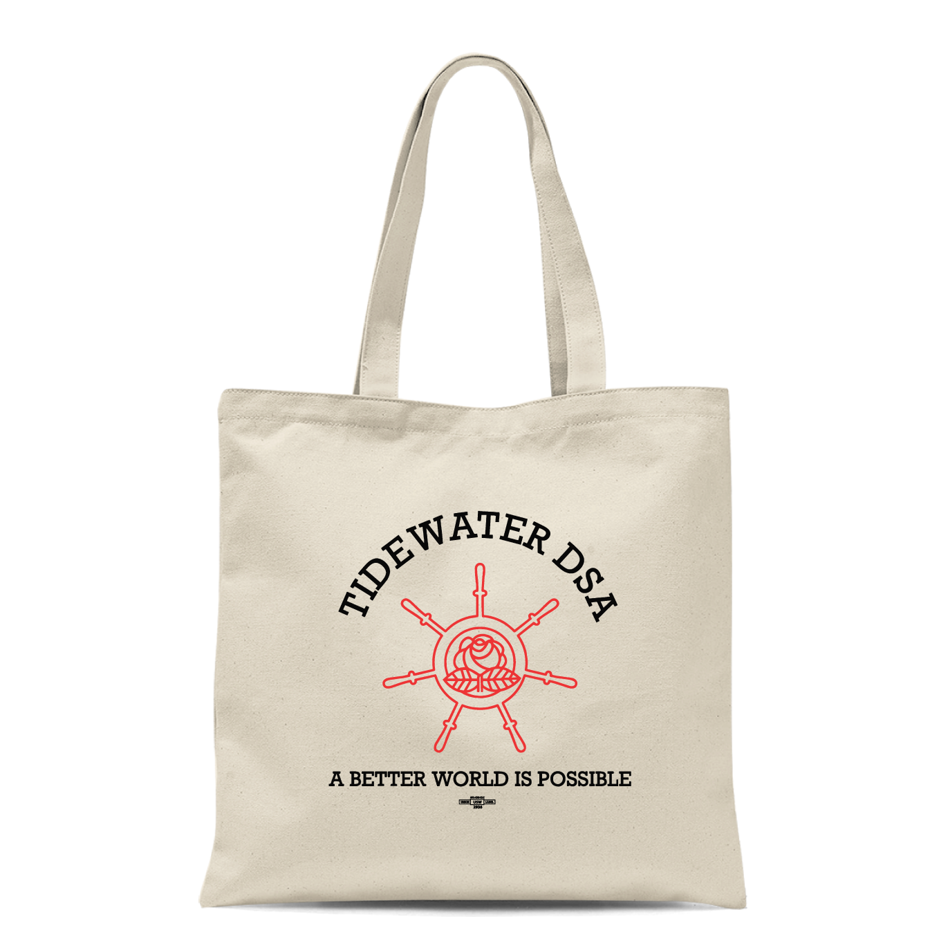 Tidewater DSA ‘A Better World is Possible’ 7-Spoke Wheel Logo Tote, Neutral